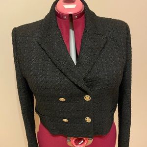 Zara Black Boucle Crop Blazer